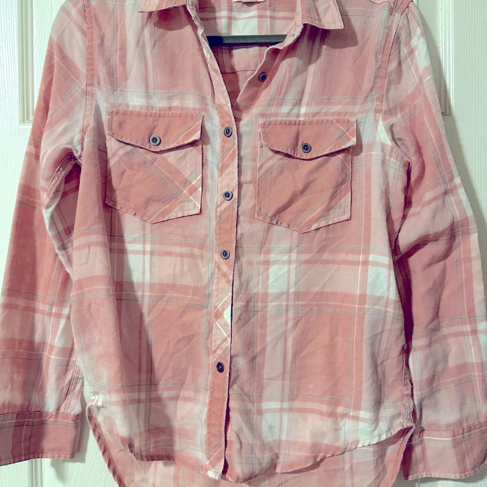 LA Hearts PacSun Pink & White Plaid Flannel Button Down - XS Juniors